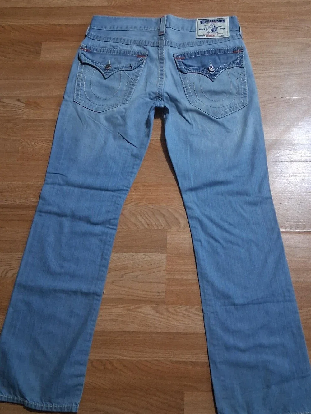True Religion Light Blue Straight Leg Distressed Jeans